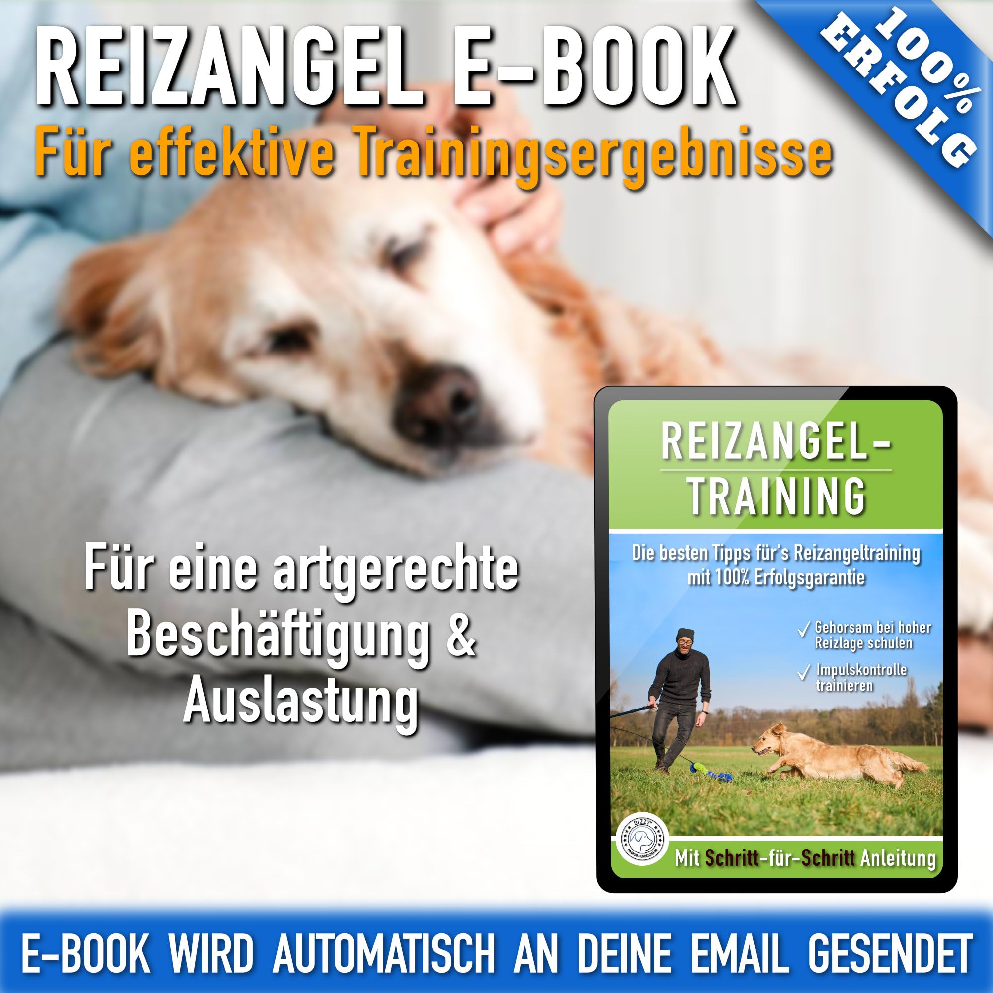 GIZZY® Reizangel Hunde XL – Profi Hundeangel & Trainingsangel für große & kleine Vierbeiner – Robuste Hundeangel als Hunde Beschäftigung & Hundetraining – Inkl. eBook – Hundespielzeug Reizangel