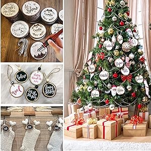 SENMUT Wood Slices 30 Pcs 3.1-3.6inch Natural Rounds Unfinished Wooden Circles Christmas Ornaments for Crafts Wood Kit Predrilled with Hole Wood Coasters, Craft Supplies for DIY and Painting