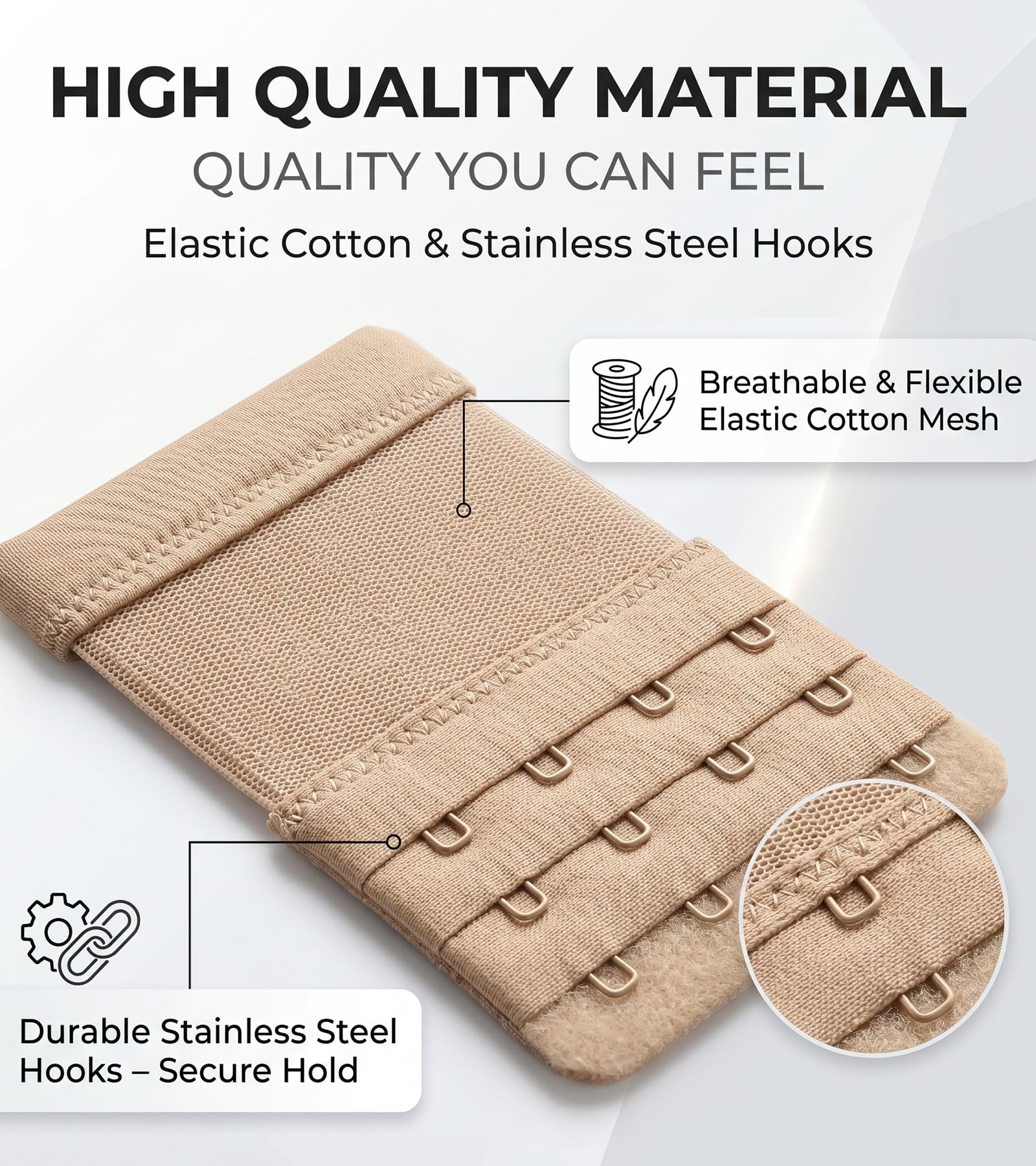 DClub Extensor de brasier con 2 ganchos, elástico, suave y cómodo, extensor de correa de brasier para mujeres en embarazo o aumento de peso., Piel, 3 PIECES