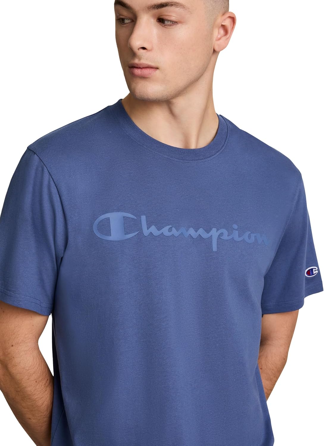 Champion Men's Classic Script Graphic Short Sleeve T-Shirt, Standard Fit, Tonal Logo, Available in Regular and Big & Tall, Bright White - Tonal Script Logo, 4X-Large