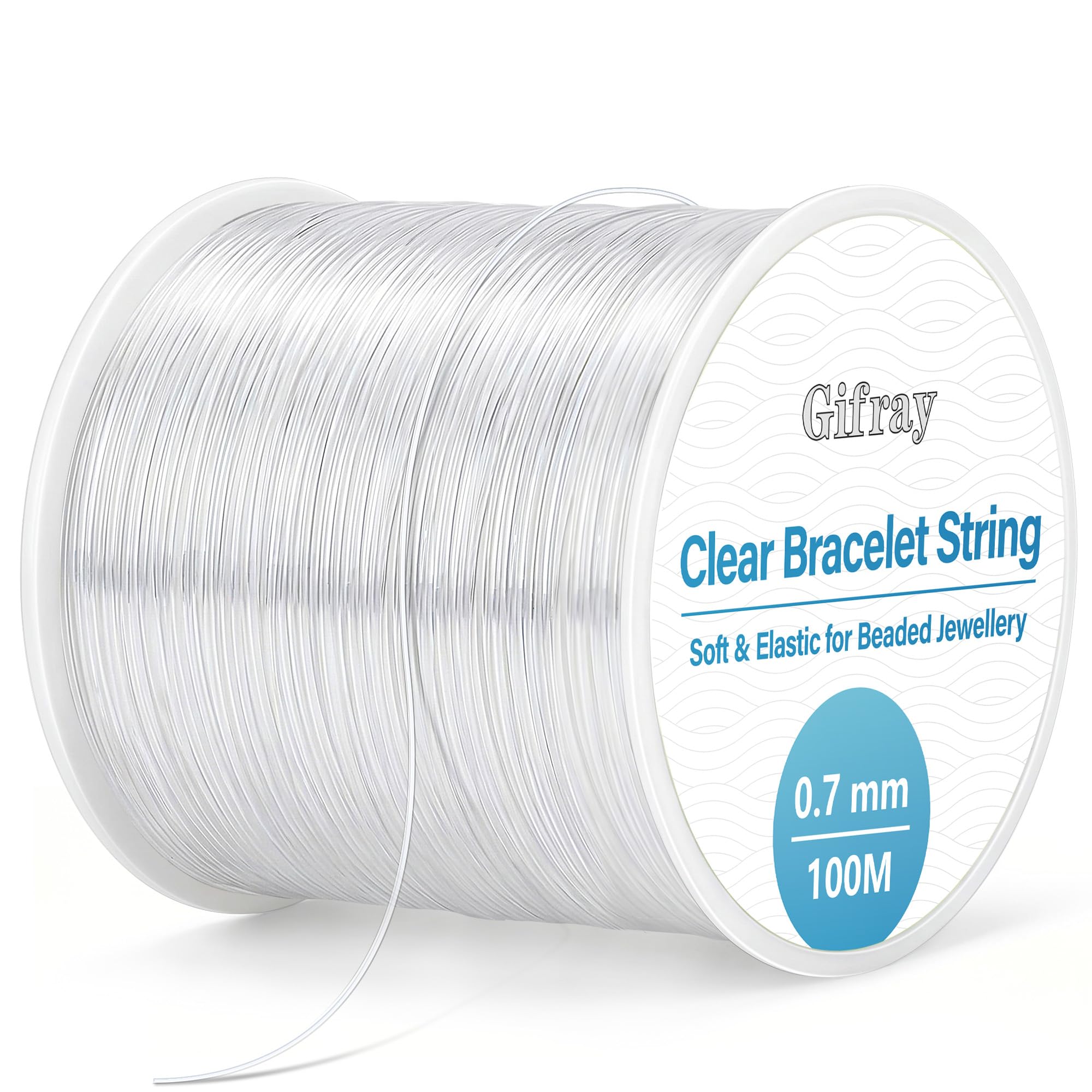 Gifray 0.7mm Clear Elastic String for Bracelet Making, Crystal Elastic Cord with Beading Needle - Strong & Durable Beading Thread for DIY Jewellery, Necklaces, Friendship Bracelets, Kandi String(100m)