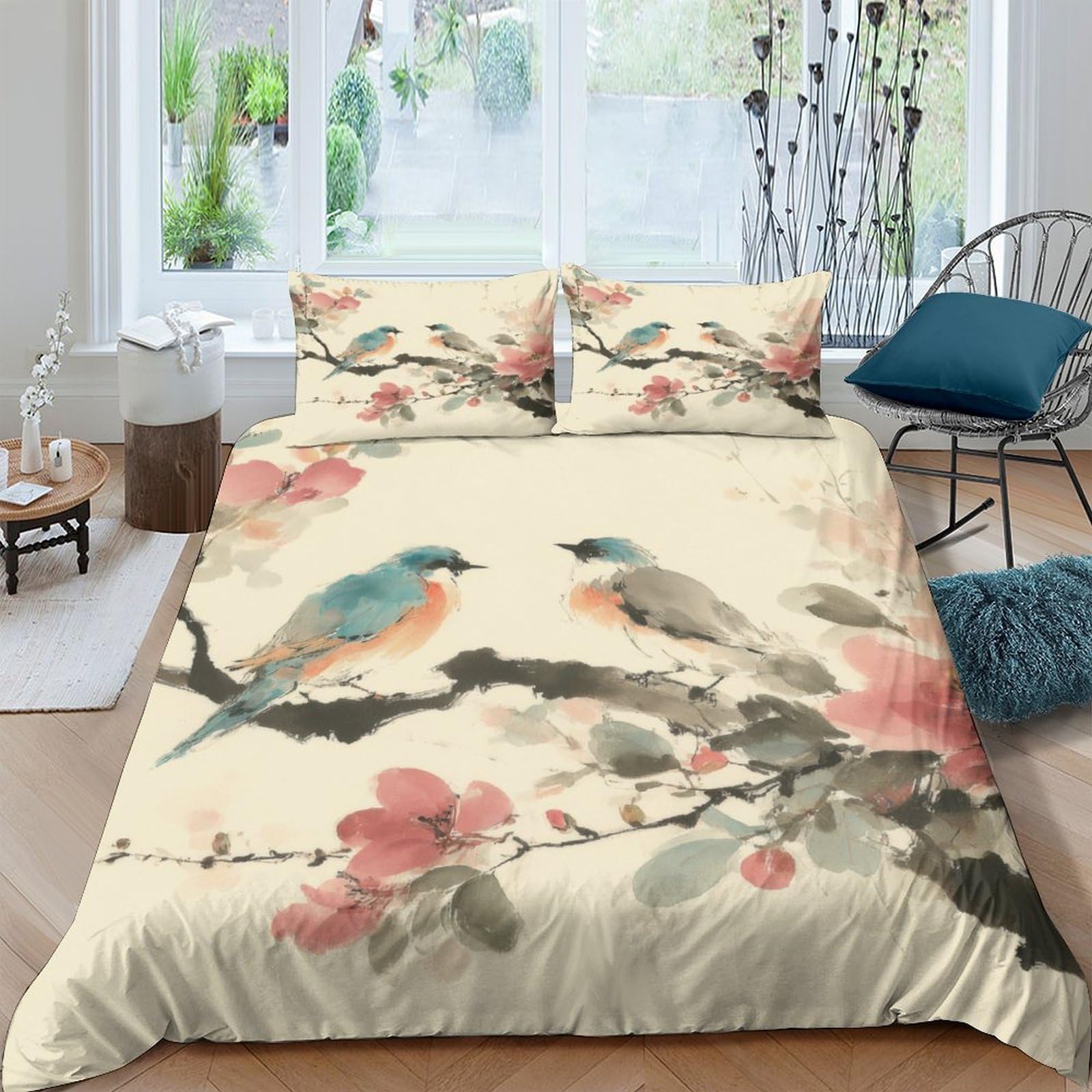 Ctjqhvkz Style-6 3D Printed Bird Blossom Fitted Sheet Microfiber Soft Breathable Floral Bed Cover For Bedroom Guest Room Decor Single（135X200cm）