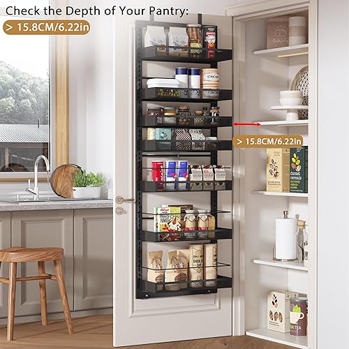 Miniatura 3 de UMDONX Organizador de despensa sobre la puerta, organización de despensa de 7 niveles y almacenamiento con cestas ajustables, estante de especias