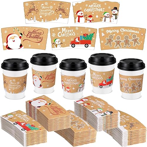 Paquete de 125 fundas desechables de Navidad para tazas de café, fundas de papel para tazas de té, fundas de taza de té de chocolate caliente, Paquete de 125 fundas desechables de Navidad para tazas de café, fundas de papel para tazas de té, fundas de taza de té de chocolate caliente,