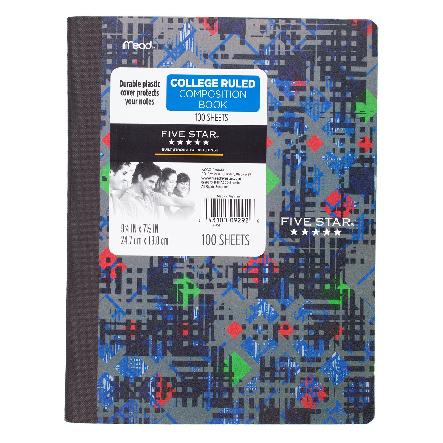 Five Star Composition Book/Notebook, College Ruled Paper, 100 Sheets, 7-1/2" x 9-3/4", Graphics, Design Selected For You (09292)