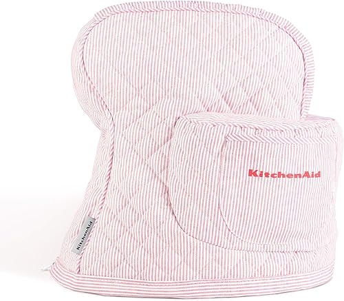 Miniatura 1 de KitchenAid Funda para batidora con soporte de rayas inclinables y bolsillo de almacenamiento, acolchada 100% algodón, 14.4 x 18 x 10 pulgadas, rosa