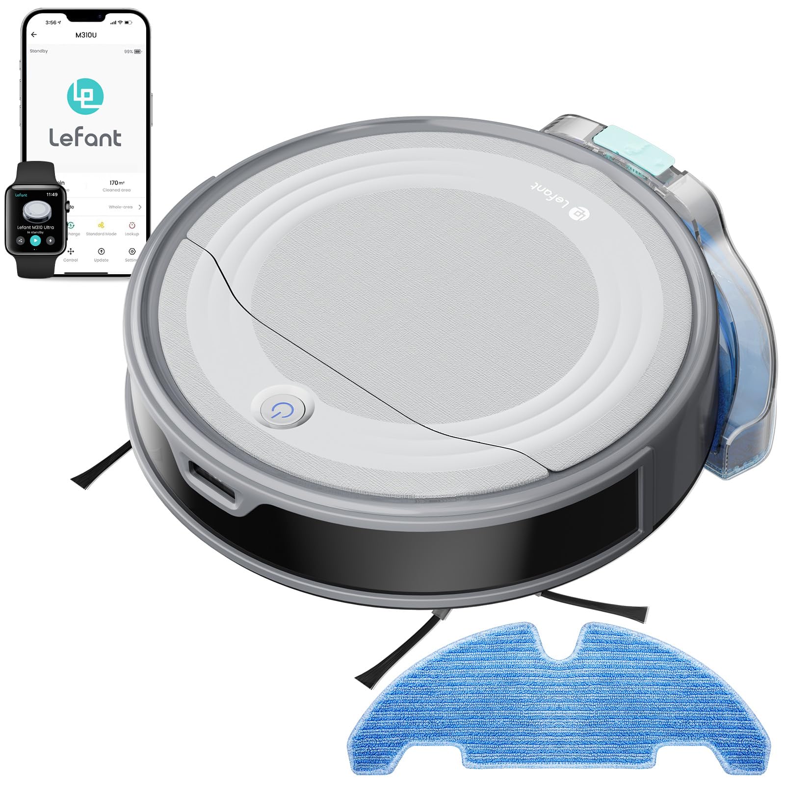 Lefant M310 Ultra Robot Vacuum and Mop, 6000Pa Suction with Laser Navigation, 170 Mins Runtime, Self-Charging Robotic Vacuum, WiFi/App/Alexa Control, Ideal for Pet Hair and Home