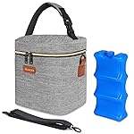 Mancro Baby Bottle Bag with Insulated Cooler, Fits 6 Baby Bottles Up to 9 Ounce with Ice Pack, Breastmilk Cooler Bag with Adjustable Shoulder Strap for Easy Carrying, Grey