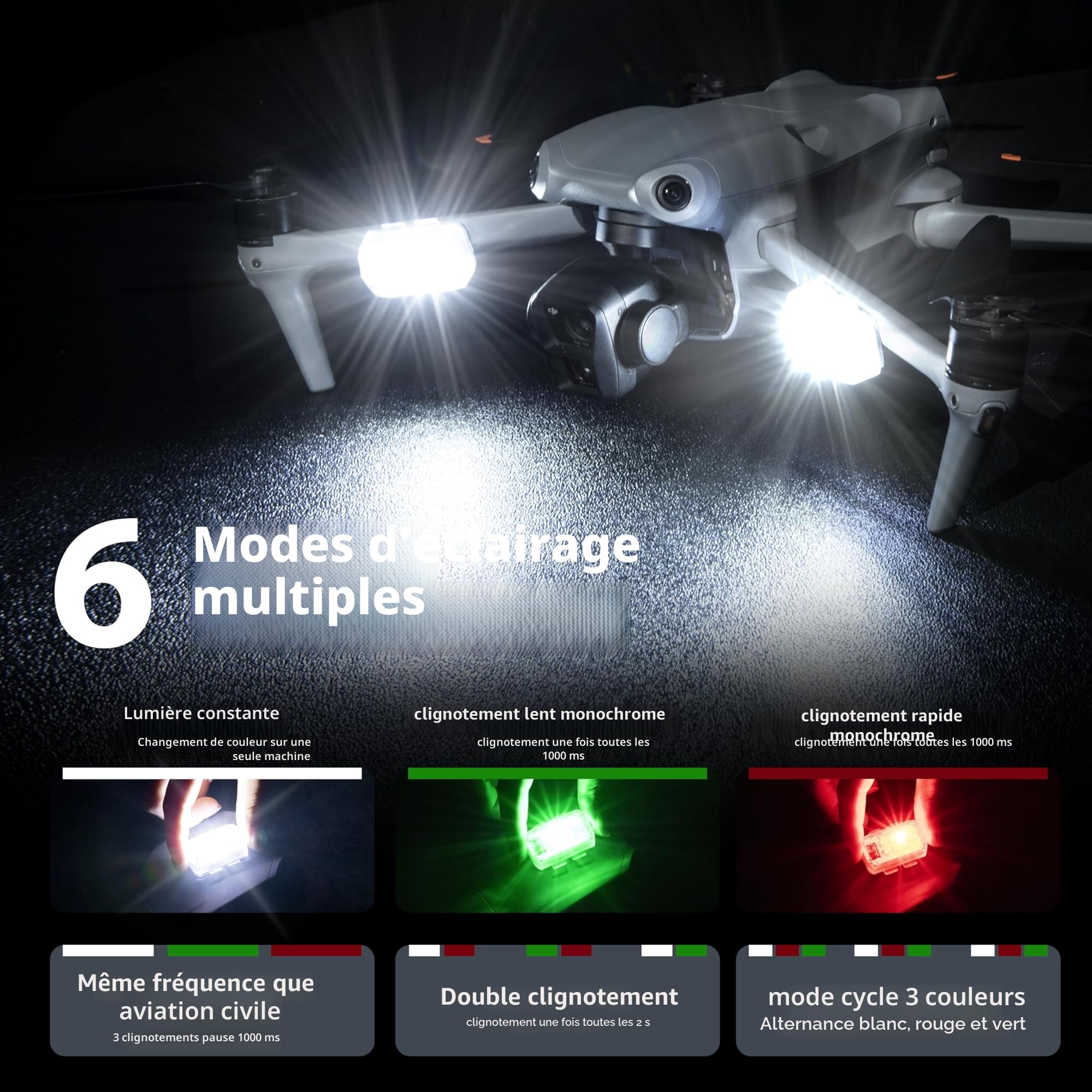 STARTRC Lumière Stroboscopique,Lampe LED Flash Rechargeable Anti-collision Nuit De Drone De La FAA,Pour DJI Mini,Mavic,Phantom,Inspire,Accessoire De Drones Matrice,Sacs À Dos,Cyclisme,Extérieur(2pcs)