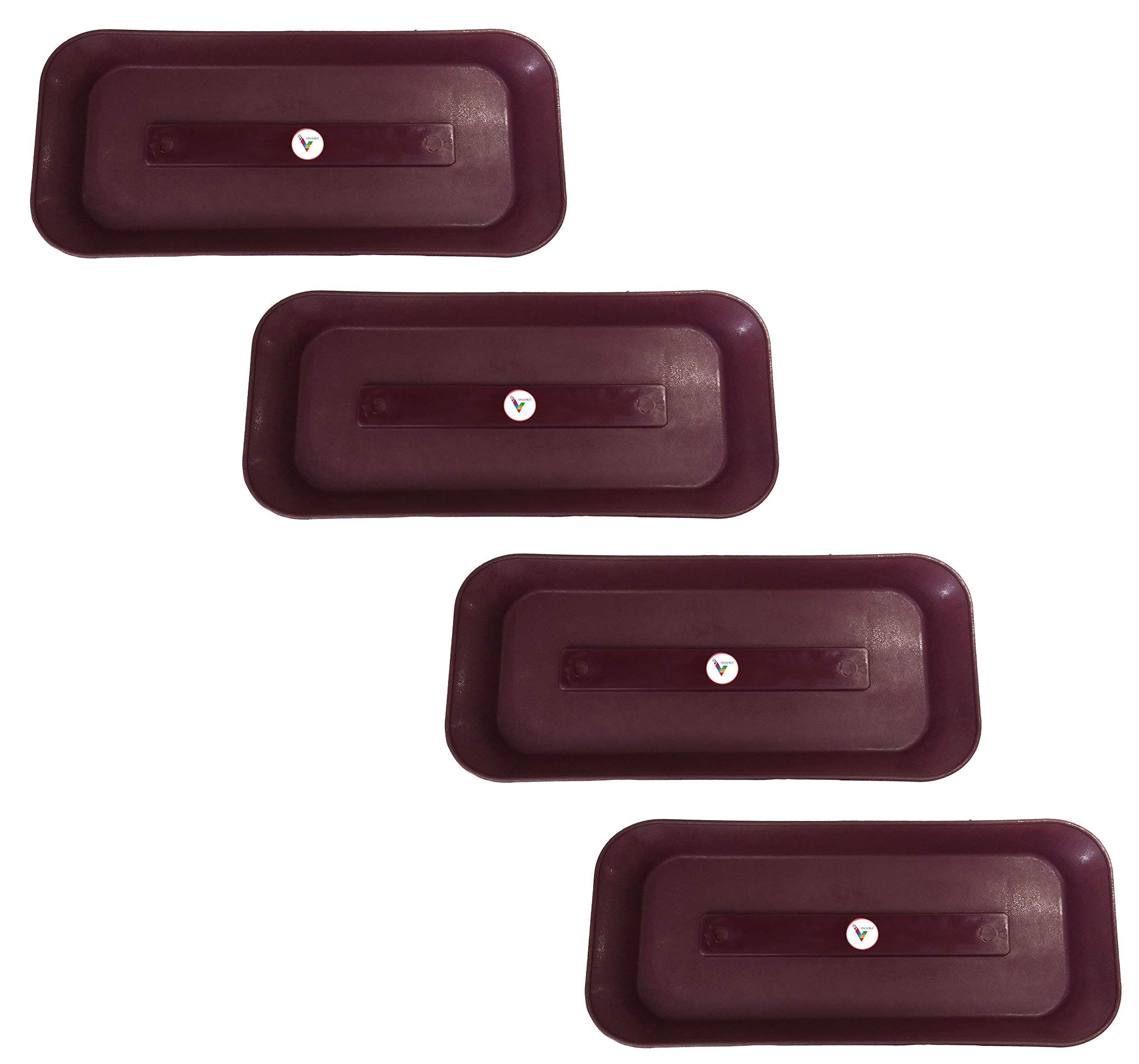 VINSHRA 20 Inch Brownish Purple Rectangular Bottom Tray (Plate/Saucer) Drip Trays Set of 4/ Suitable for Rectangular Plastic Pot - Purple for Home Decor & Outdoor Balcony Garden/Heavy Pack of 4