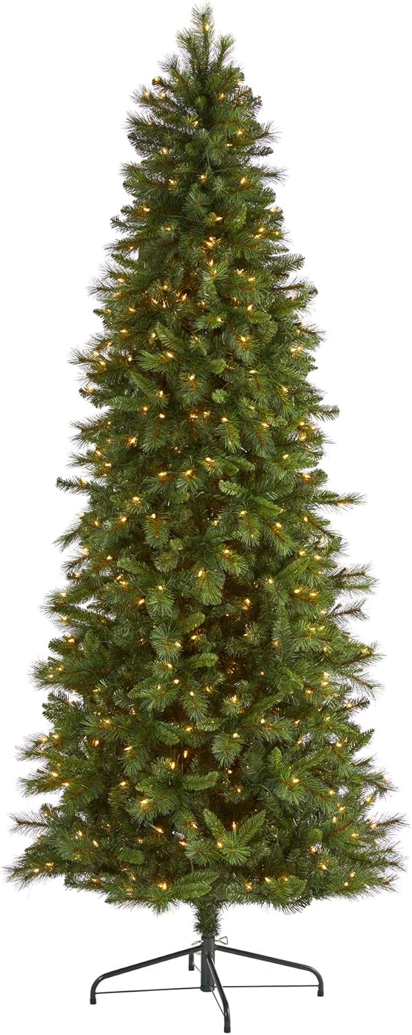 9ft. Slim West Virginia Mountain Pine Artificial Christmas Tree with 600 Clear Lights and 1359 Bendable Branches, Green