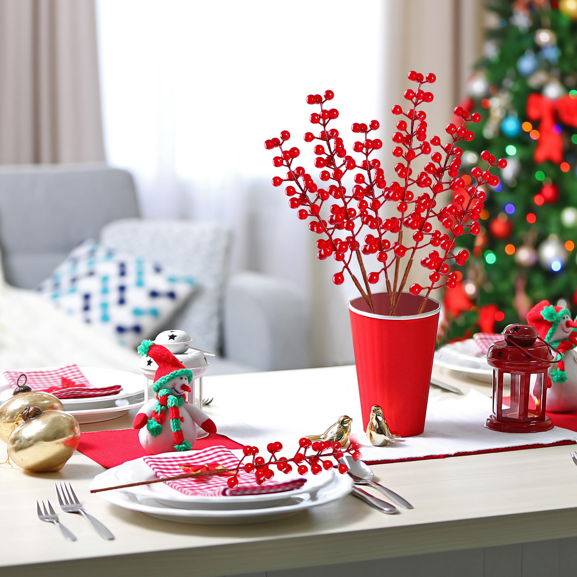 Sggvecsy Künstliche rote Beerenstiele, Weihnachtsbeeren, Stechpalmenbeerenzweige, 29,2 cm, künstliche Beerenspieße für Blumenarrangements, Weihnachtsbaum, Urlaub, Weihnachtsschmuck, Zuhause, DIY,