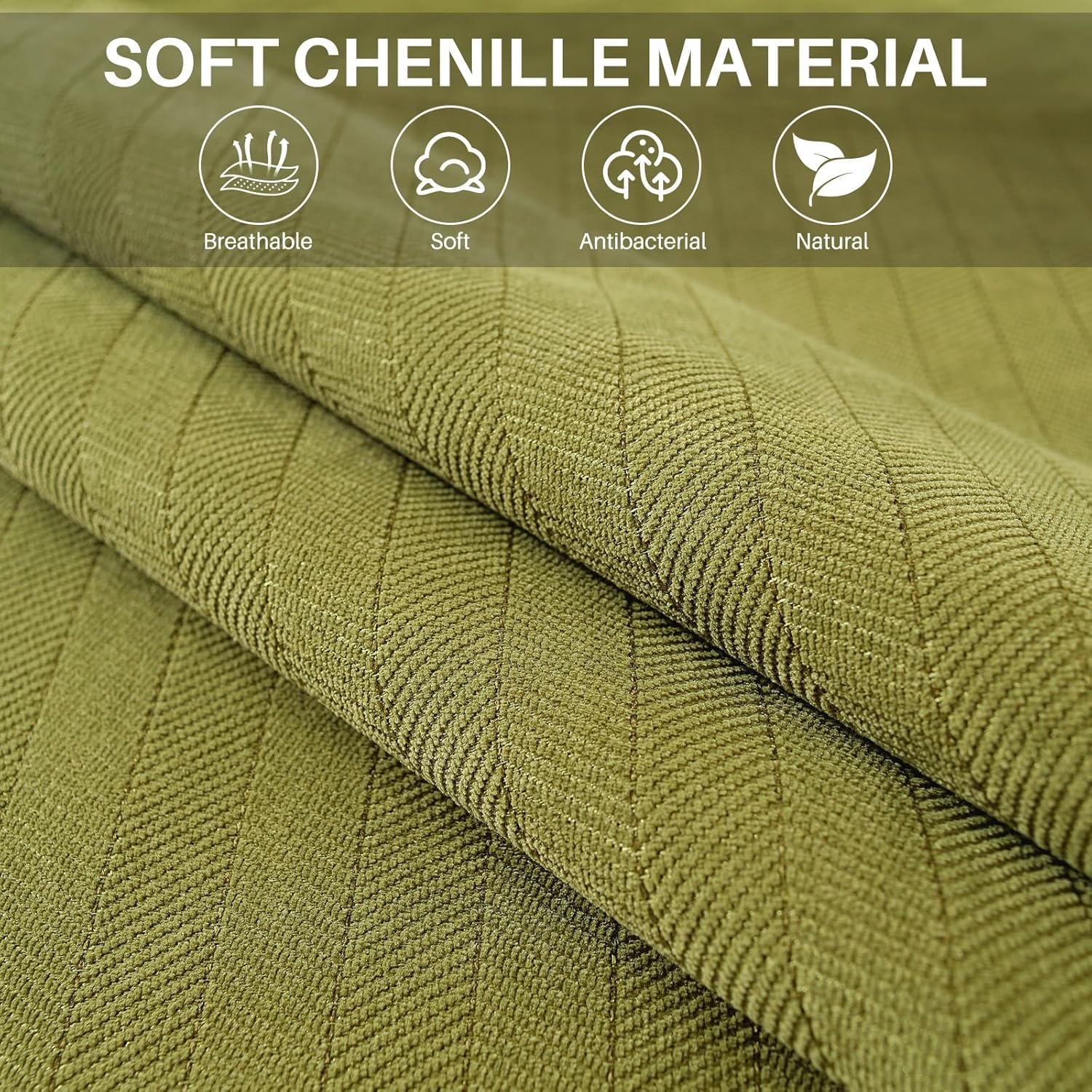 LiveGo Soft Chenille Sofa Couch Cover Solid Color Striped Weave Textured Sectional Couch Covers Washable Anti-Slip Sofa Slipcover for Dogs Pet, 1 Piece/Not All Set, Chenille,armygreen