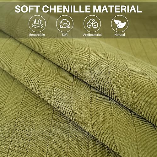 Miniatura 3 de LiveGo Funda de sofá de chenilla suave de color sólido a rayas con textura de tejido seccional, fundas lavables antideslizantes para sofá para