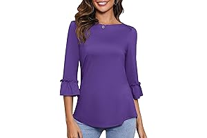 Womens Tops Dressy Casual 3/4 Length Bell Sleeve Shirts Boat Neck Tunic Blouses