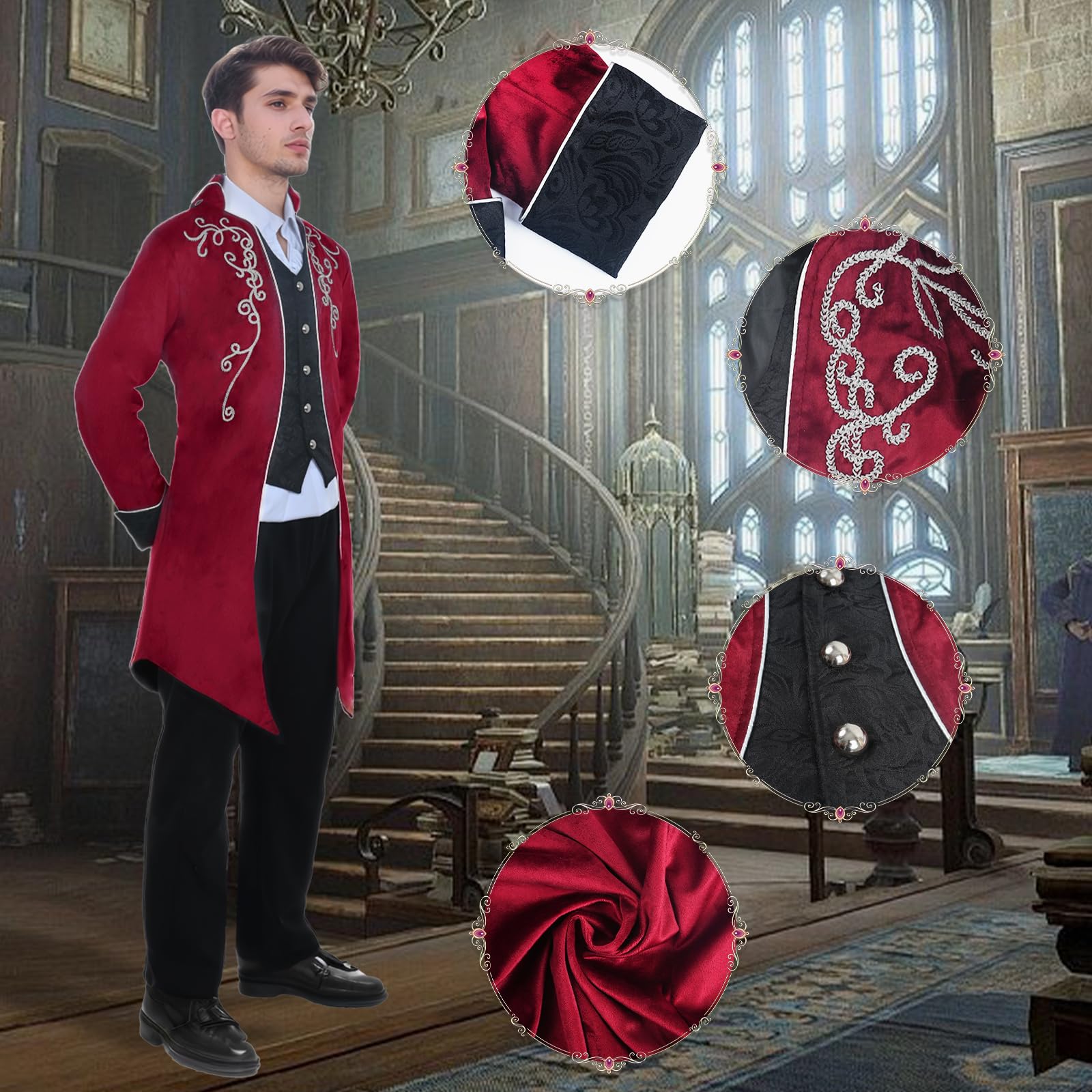 Giacca da uomo medievale steampunk frack cappotto gotico cortile vittoriano ricamo cappotto rinascimentale retrò festa vampiro cosplay costumi per adulti