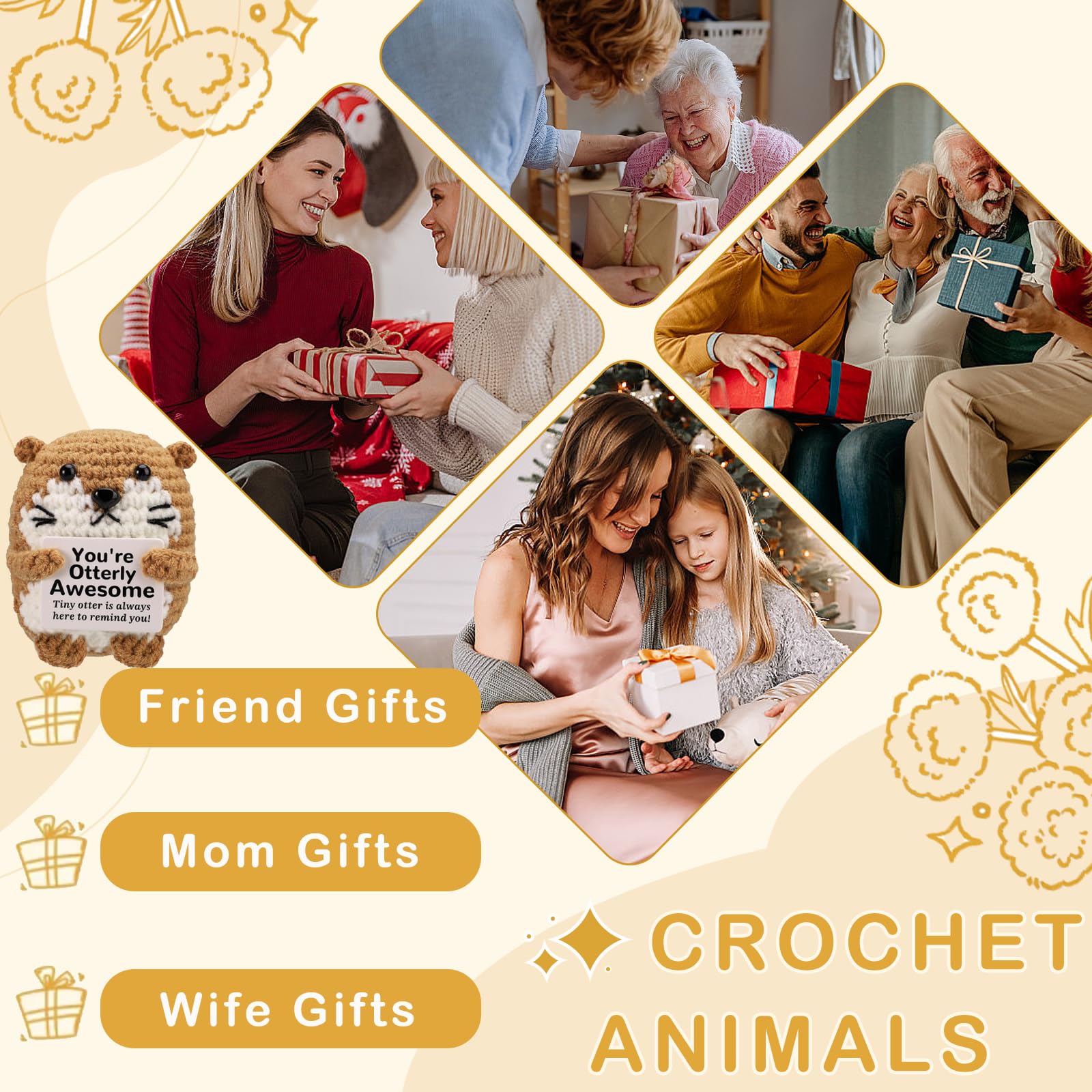 OttersPositive Crochet Animals,Knitted Otter Crochets with Support Card,Mini Emotional Support Gift,Funny Emotional Doll Positive Sea Otter Toy for Office Decor,Encouraging Gift,Positive Gifts [Premi - Image 4