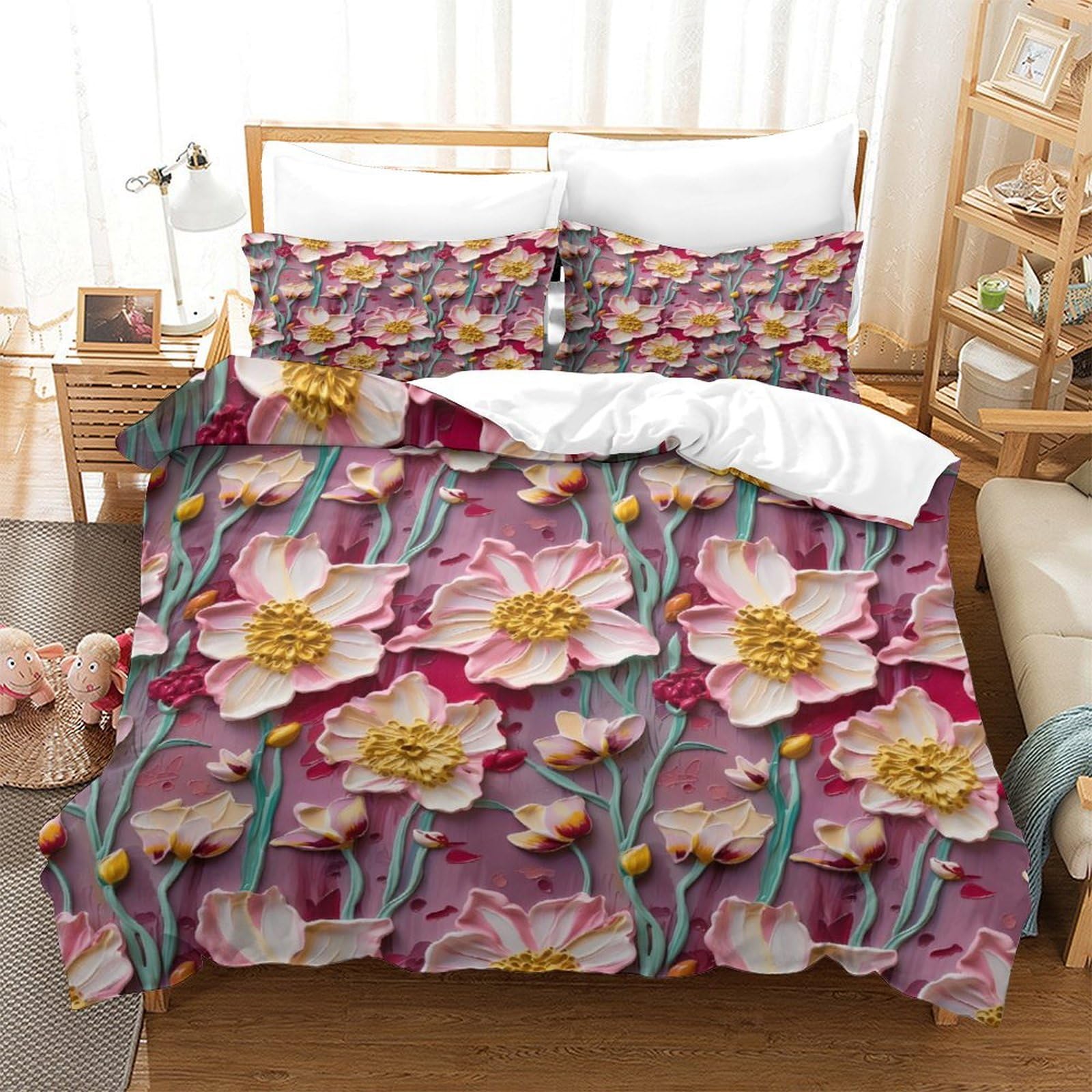 Housse de couette 260x220cm nature florale ancien style 3 pièces