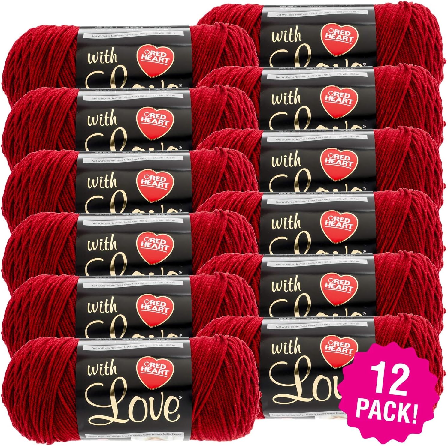 Red Heart Red Heart With Love Yarn-12/Pk-Berry, 12/Pk, Berry Red 12 Pack