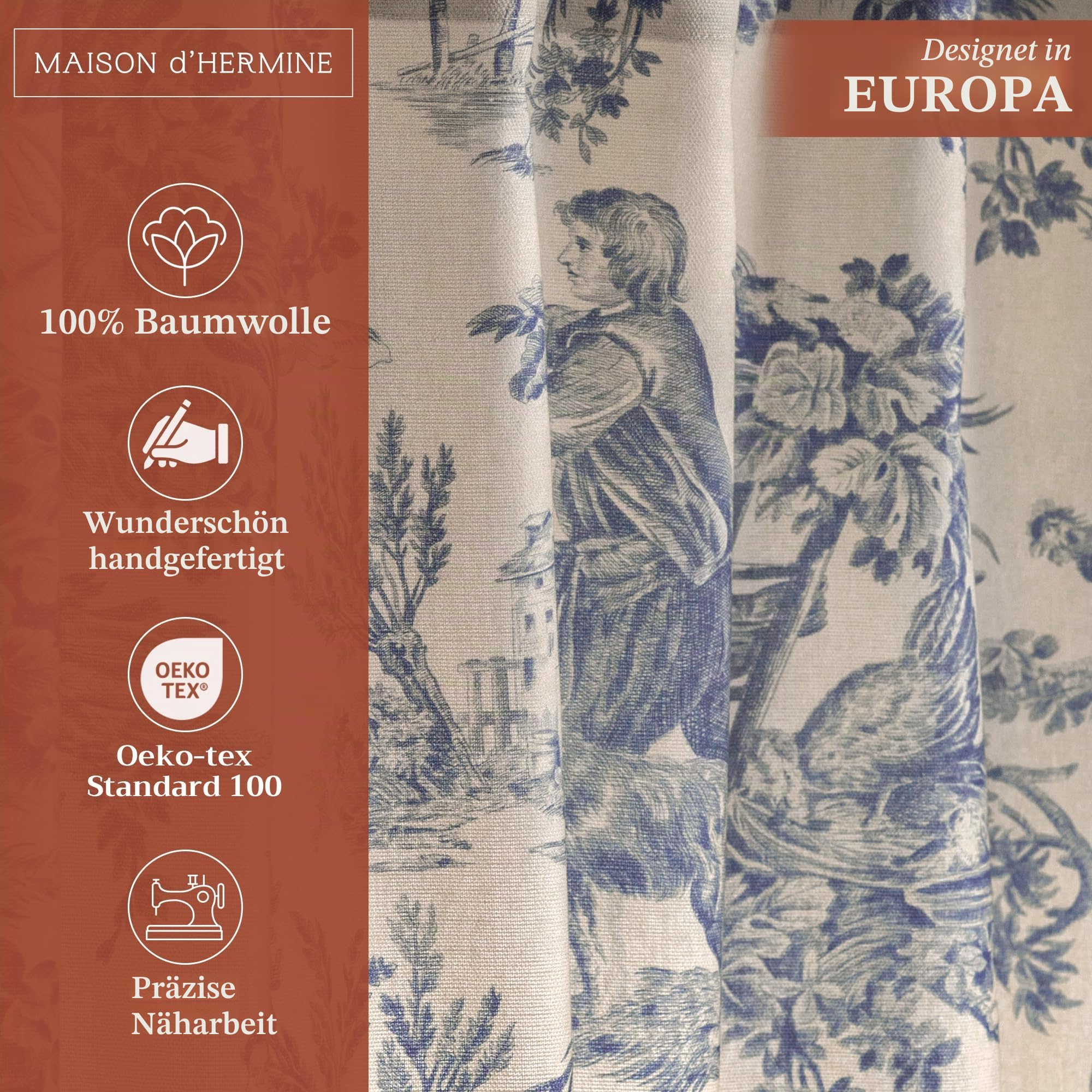 Maison d' Hermine Le Miller 100% Baumwolle Vorhang, Baumwolle, Blau, 50 Zoll x 108 Zoll