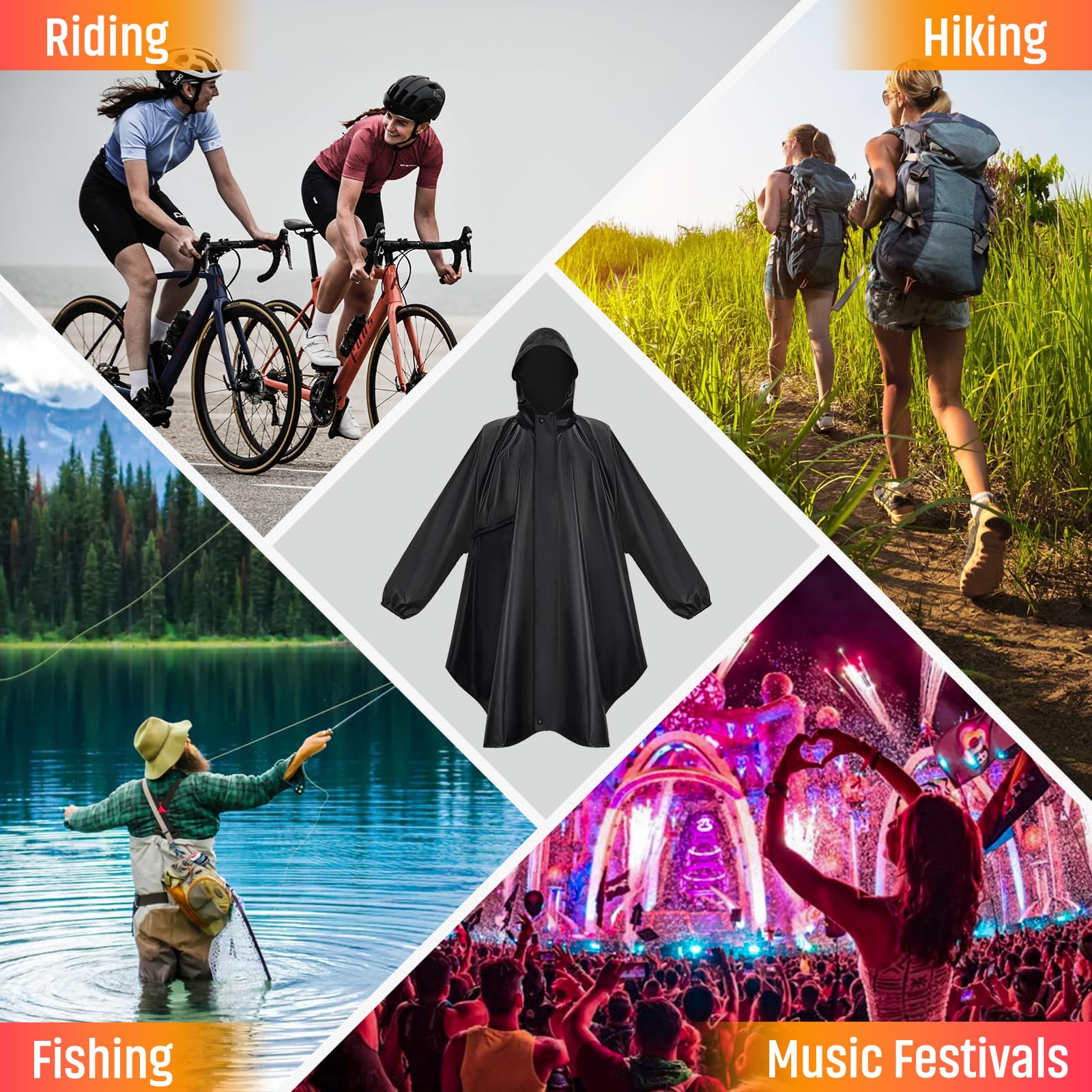 LUROON Poncho Pluie Imperméable avec Capuche Cape de Pluie Pliable avec Poches Bandes Réfléchissantes, Poncho Imperméable Unisexe Poncho Pluie Réutilisable,Cape de Pluie pour Randonnée Voyage Cyclisme