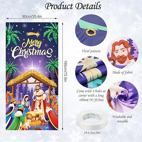Miniatura 2 de DPKOW Cubierta de puerta de belén de Navidad, pancarta de puerta de belén de Navidad, estrellas nocturnas, decoración de fiesta de natividad para