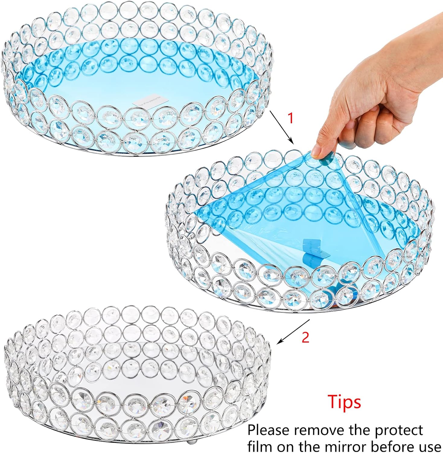 Hedume Mirrored Crystal Vanity Tray, 10 Inches Crystal Cosmetic Makeup Tray, Ornate Decorative Tray for Perfume, Jewelry and Makeup - Image 2