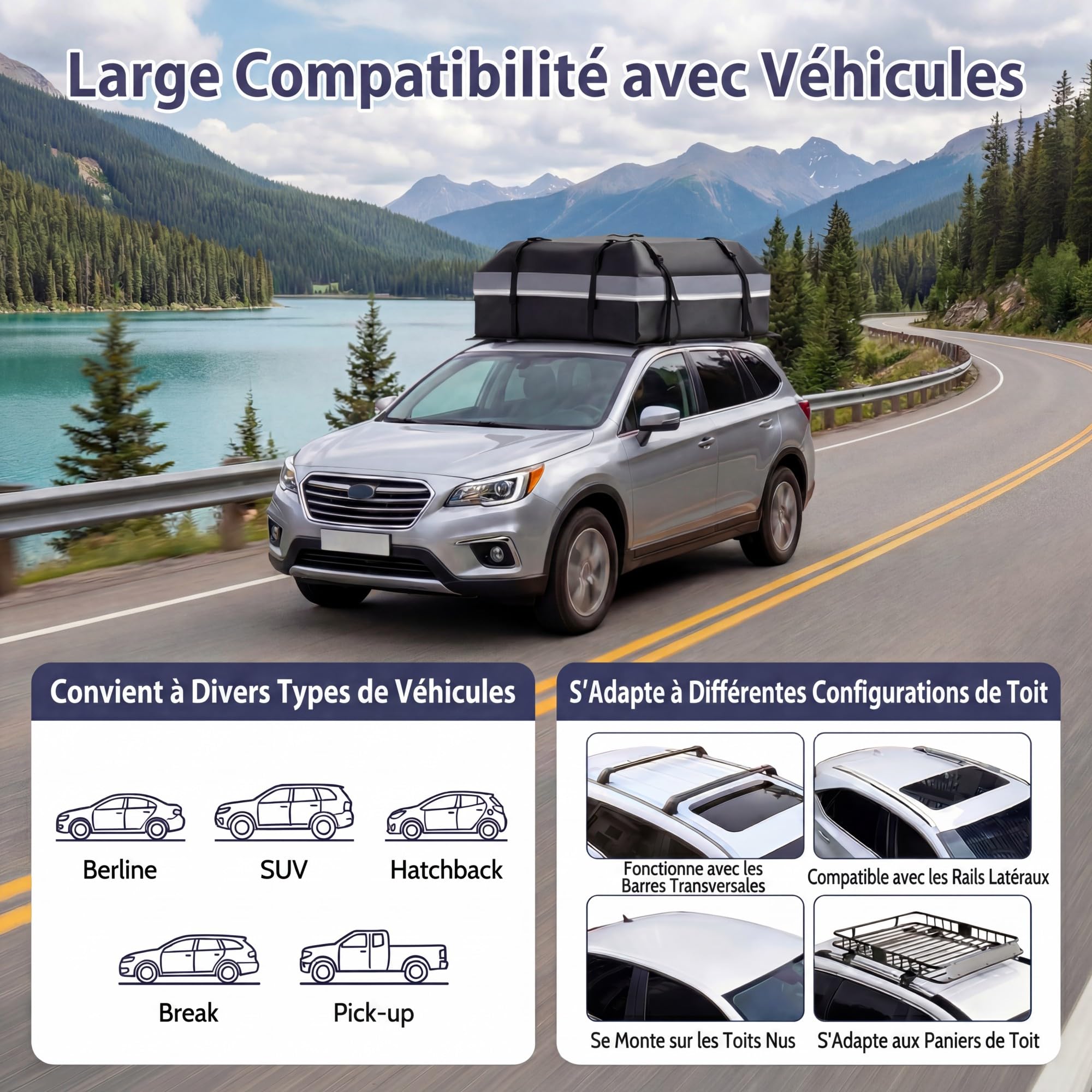 SOARS Coffre de Toit Voiture, Sac de Toit Souple Étanche (Noir+Gris,450L)