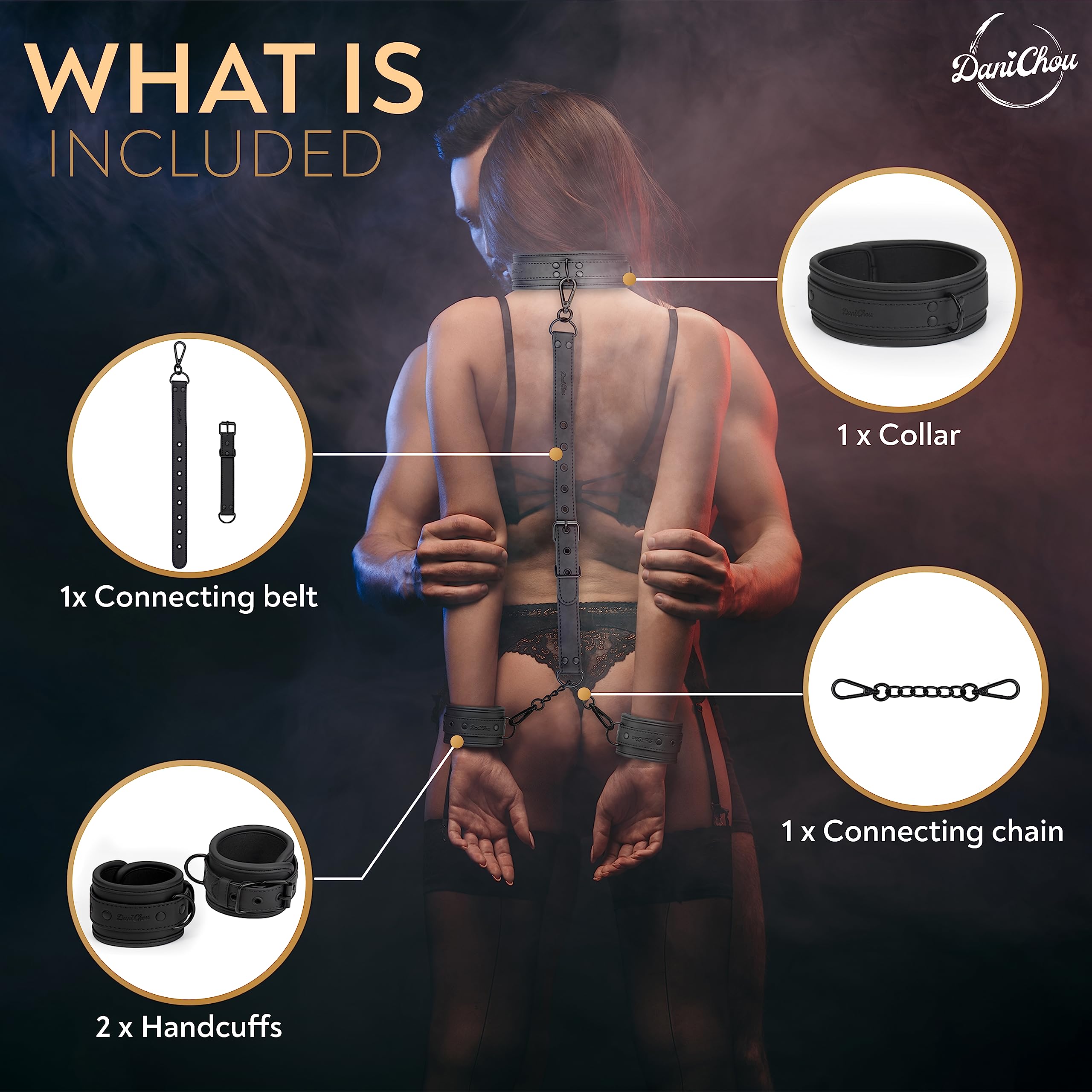 3in1 SM Bondage Set con Collar y Esposas, Premium SM Toys for Couples, Bondage Set, Handcuffs, BDSM Collar, BDSM Set, Restraints, Sex Toys for Couples, Sex Toys erotic