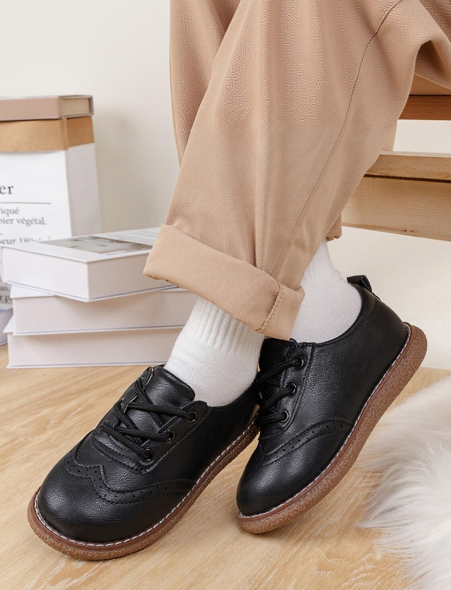 Happy Cherry Scarpe Stringate Basse in Pelle PU Scarpine Bambini Ragazze con Suola Moribida Scarpette Brogue Eleganti