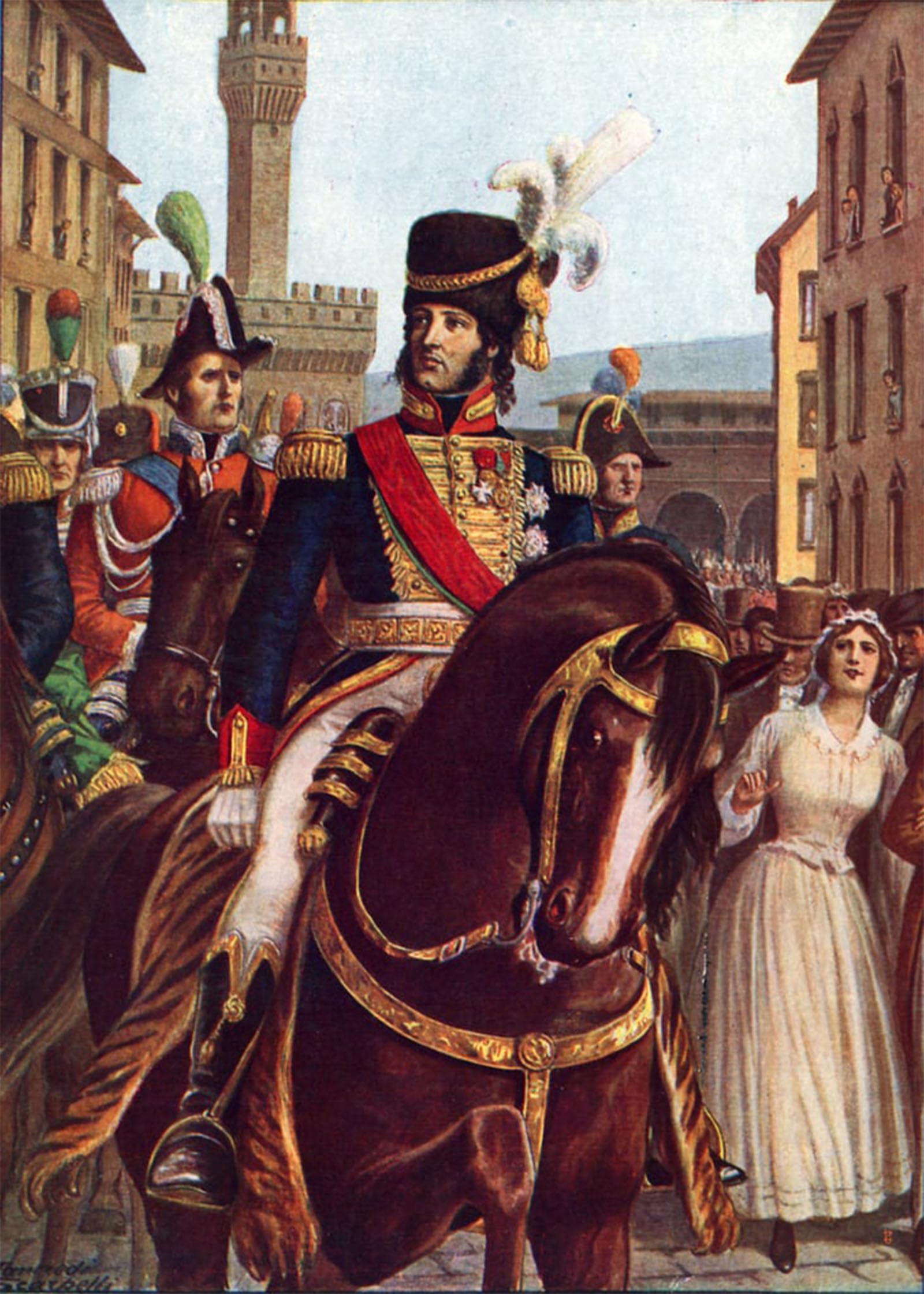 SERENDIPITP Vintage Picture Print on Canvas Wall Art Poster Joachim Murat Entering Florence January by Tancredi Scarpelli Artwork Print Poster for Wall Decor 60x90cm