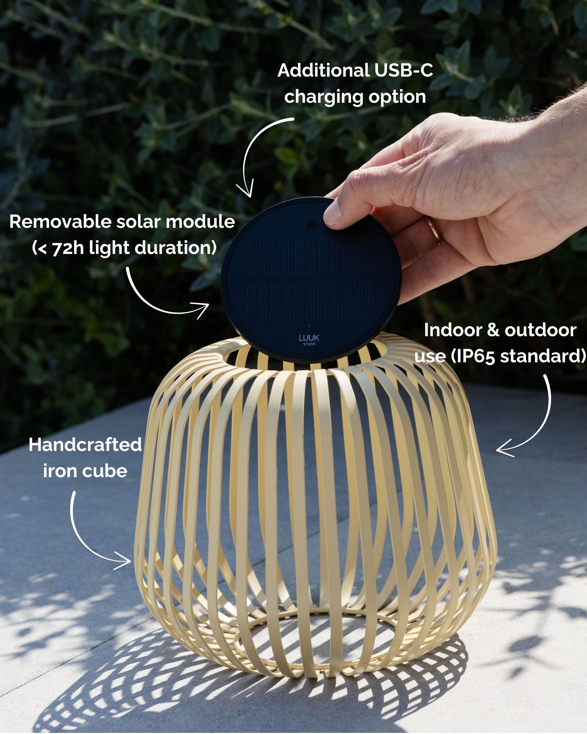 LUUK Studio Modern Solar lamp for Garden Balcony or Terrace, Warm White Light & dimmable Brightness - Image 2