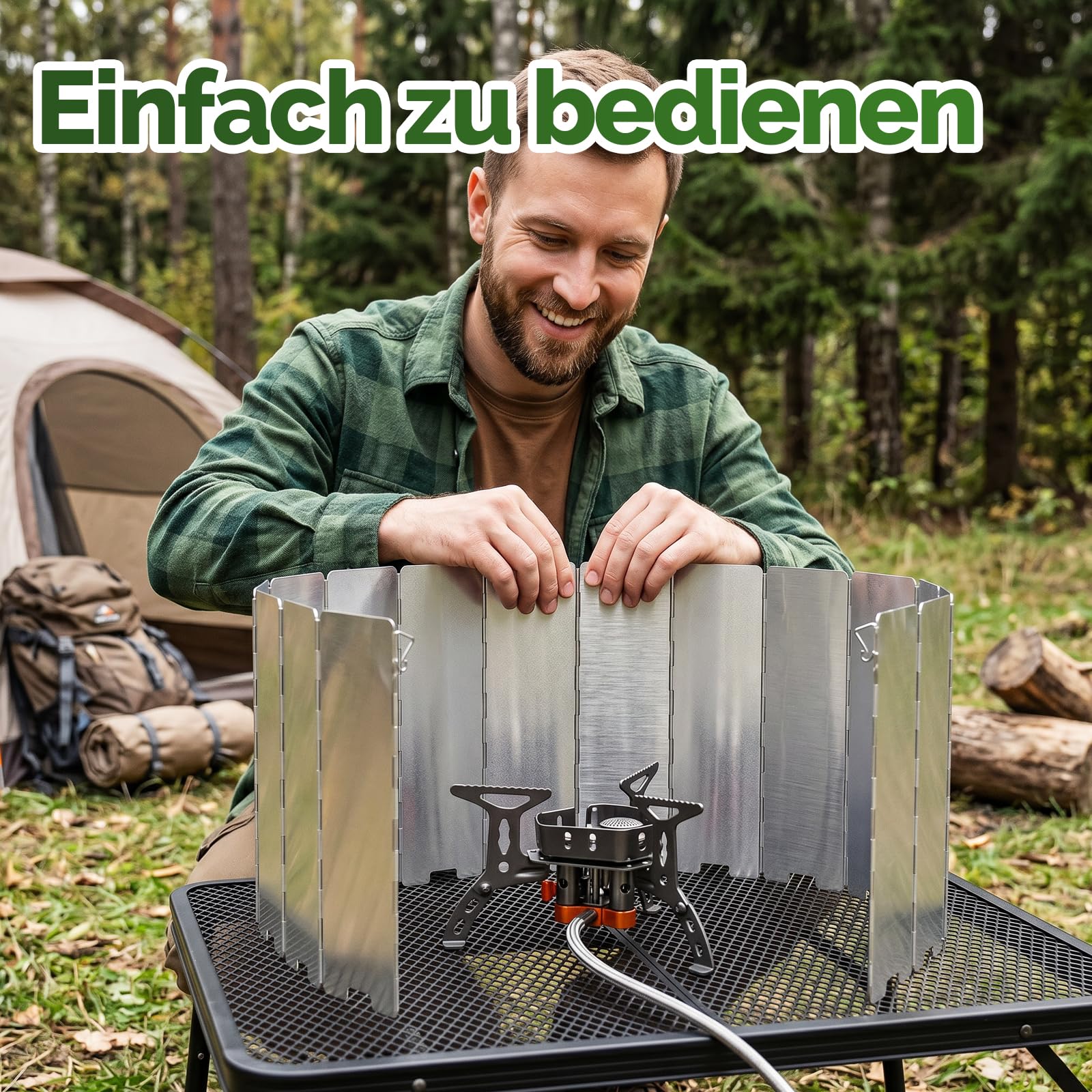 Camping Gaskocher Windschutz 16 Platten Faltbarer Outdoor Windschutz für Gasherd