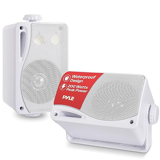PYLE PLMR24 3.5-Inch 200 Watt 3-Way Weather Proof Mini Box Speaker System (White)