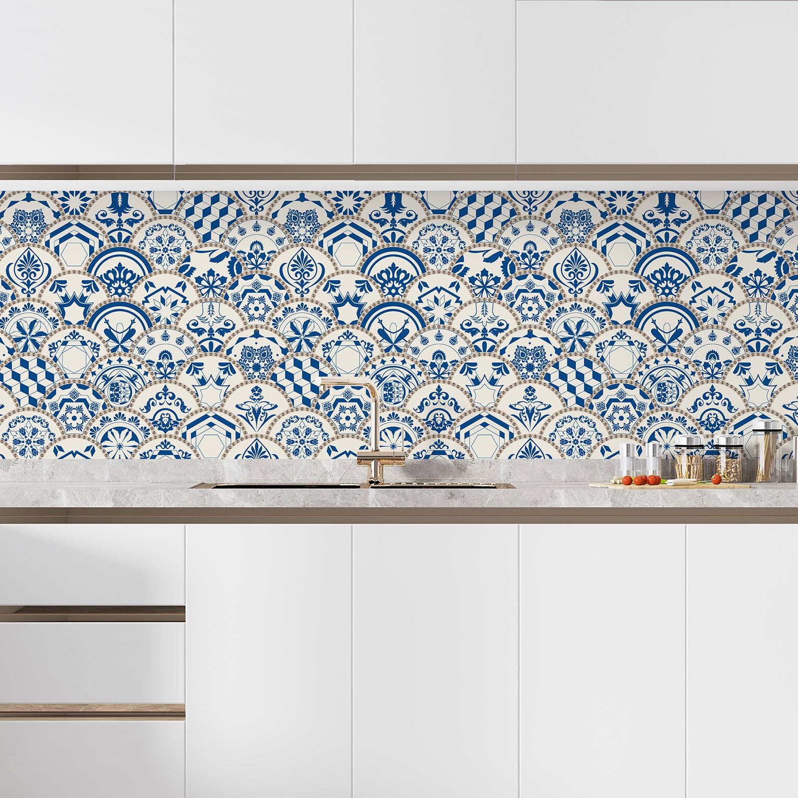 Lumalea Adesivo per cucina, effetto piastrelle di cemento, 3617689963433, adesivo + protezione lucida, 90 x 90 cm