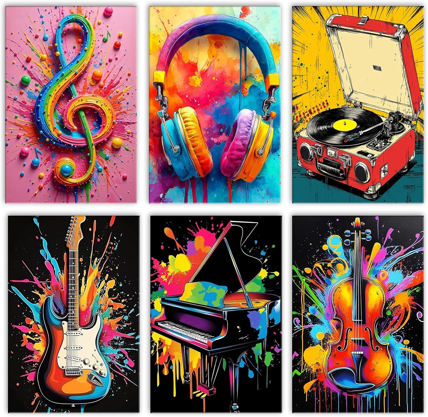 Aihonmin Instrument Graffiti 6 Pack Paint by Numbers for Adults Music Paint by Number Kit on Canvas for Beginners DIY Watercolor Acrylic Paintwork for Home Wall Decoration Gifts 8"x11.8" (Frameless)