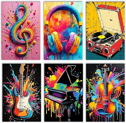 Vista 14 de Pintura por números para adultos, música de guitarra, pintura acrílica de acuarela por números para niños principiantes, pintura abstracta colorida