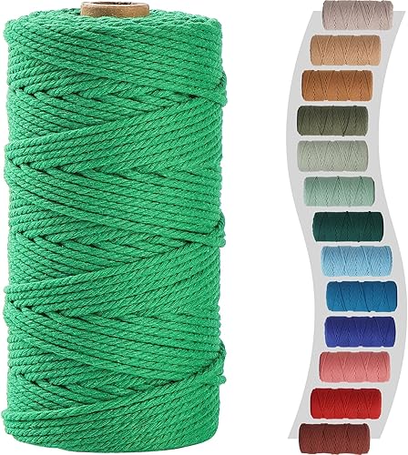 Miniatura 71 de NOANTA Cuerda de macramé natural de 0.079 in x 220 yardas, cuerda de algodón torcido de 3 hebras, cuerda de algodón colorido para colgar en la Verde