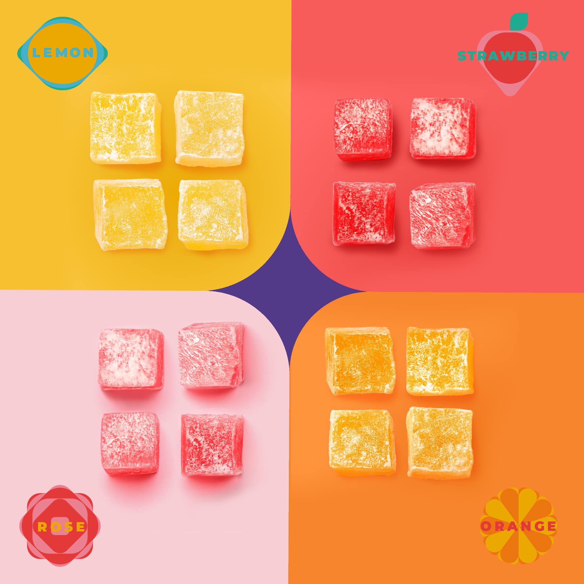 Zest Delites Delizia Turca, Rosa, Fragola, Limone, Arancia; Senza Glutine Vegan Mini Turkish Delight, Lokum 454 g