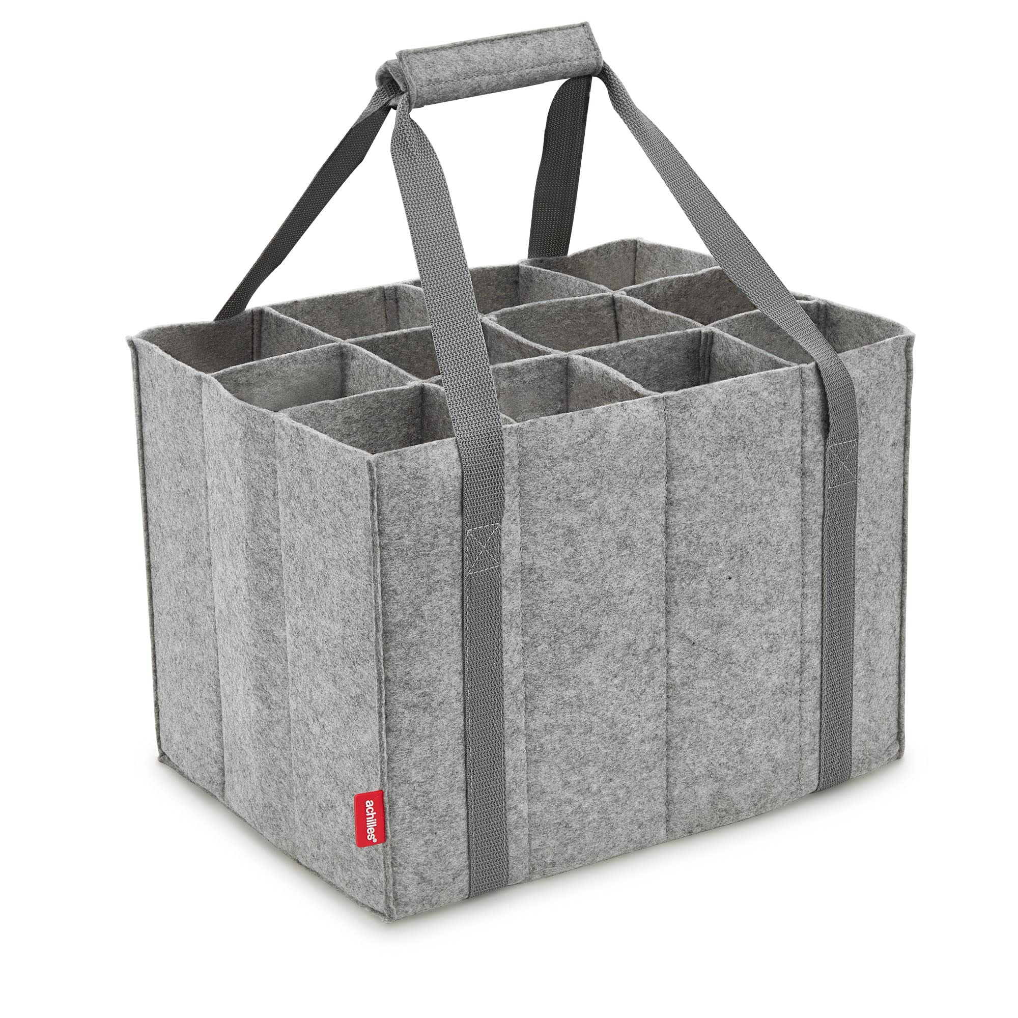 achilles Borsa per Bottiglie Con 12 Scomparti, Anche per Bottiglie Da 1,5 Litri, Borsa per Bottiglie In Feltro, 100% Riciclato (Grigio)(Per 12 bottiglie)