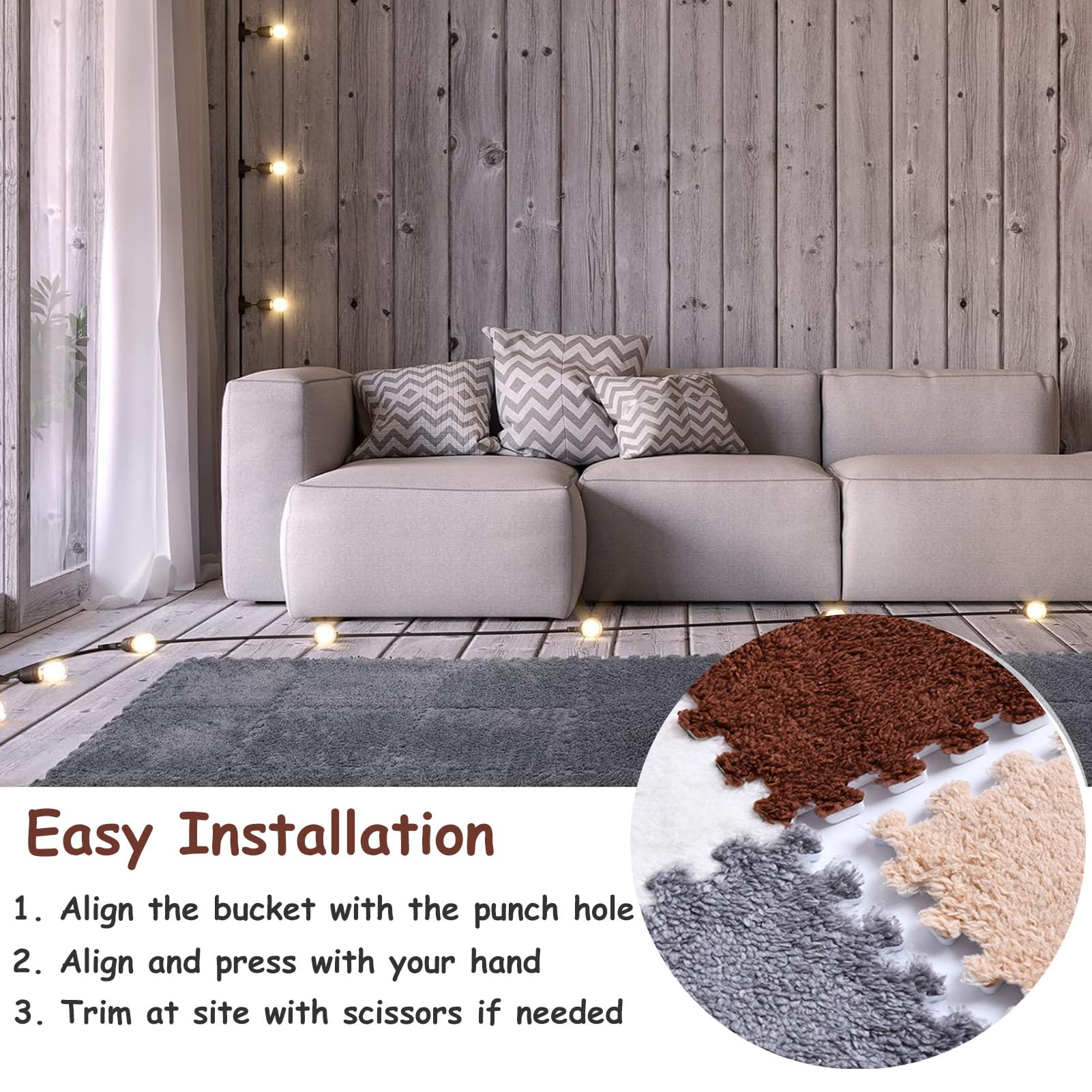 Piankowe płytki podłogowe, mata blokująca miękkie, pluszowe płytki dywanowe, 15 szt., 30 x 30 cm, puzzle, dywan, kwadraty, maty ochronne, maty podłogowe, do ćwiczeń, dywaniki do domu, kolor: różowy