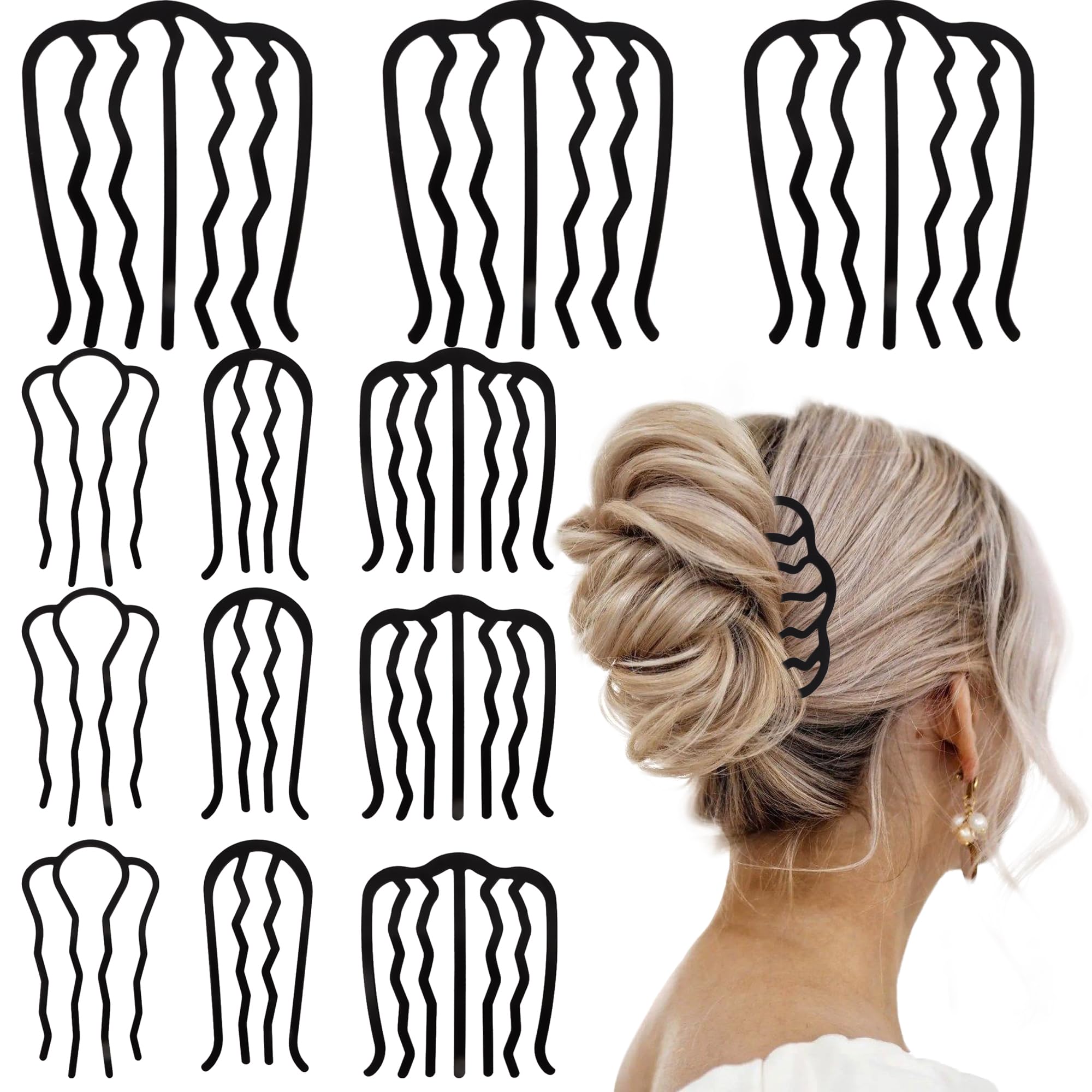 Chanaco 12Pcs Metal Hair Side Combs French Hair Pin Updo Hair Accessories for Women U Shaped Hair Fork Hair Sticks for Buns Hair Combs for Styling Decorative Hair Combs Hairstyles for Long Thick Hair