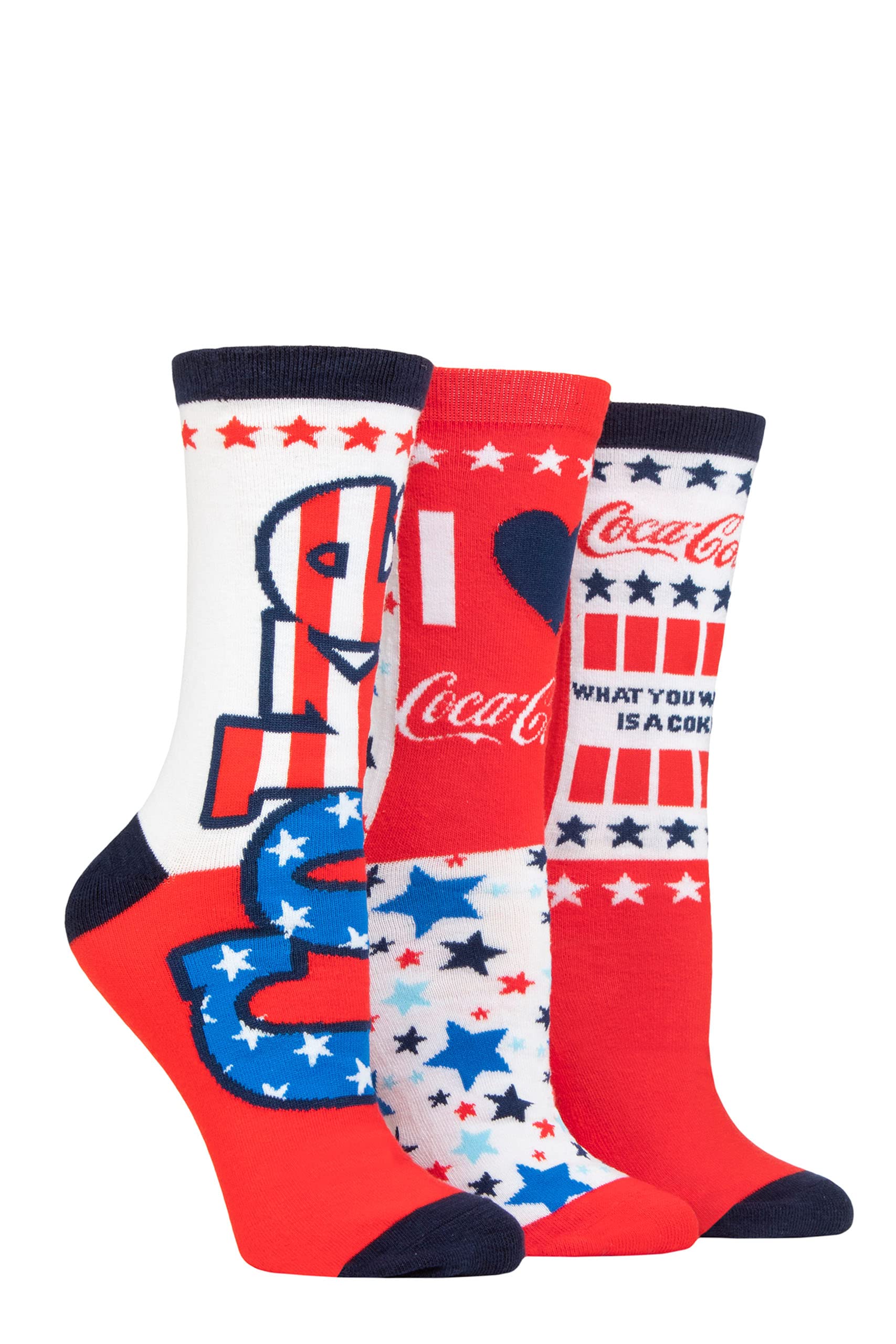 Coca-Cola Women's Multi Stars And Stripes Cotton Socks Pack Of 3 4-8