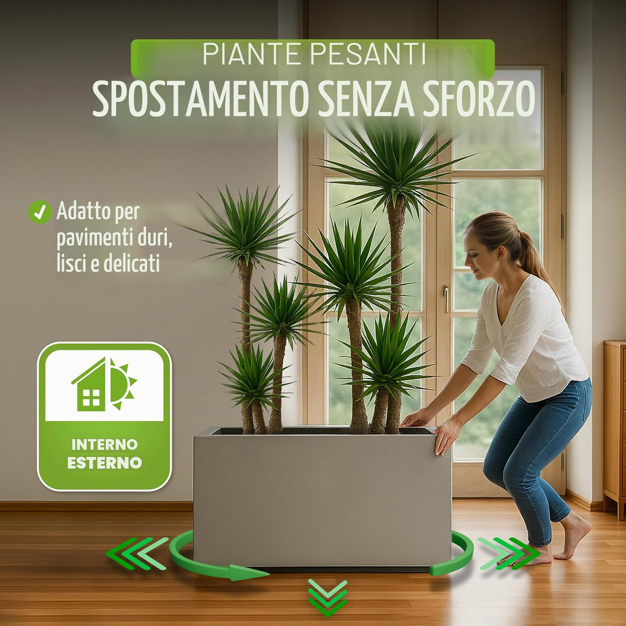 Pflanzwerk® Fioriere Porta vaso *ULTRAPIATTO Designer Sottovasi con rotelle* 80x28cm per tutti le fioriere e vasi da fiori *Design BREVETTATO* *Capacità di carico 120KG* *Made in Germany*