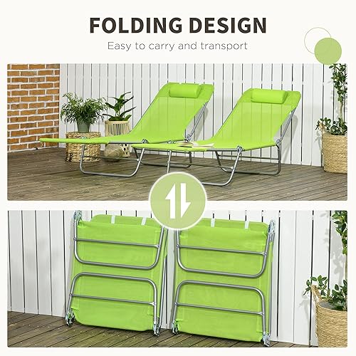 Miniatura 5 de Outsunny Sillas tumbonas plegables de 2 piezas, sillas de bronceado para piscina con respaldo reclinable, asiento de malla transpirable,