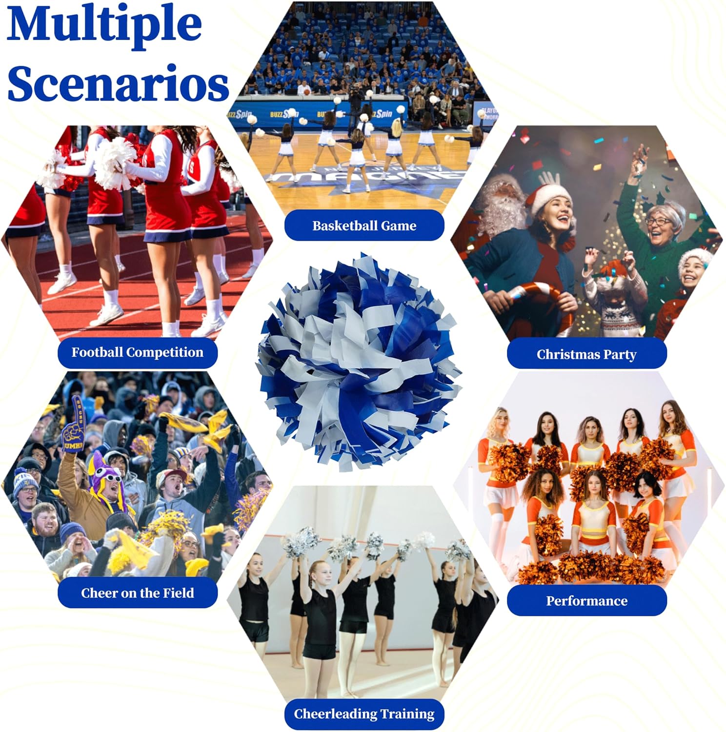 Danzcue 1 Pair 6 Inches Plastic Cheerleading Pom Poms with Dowel Handle