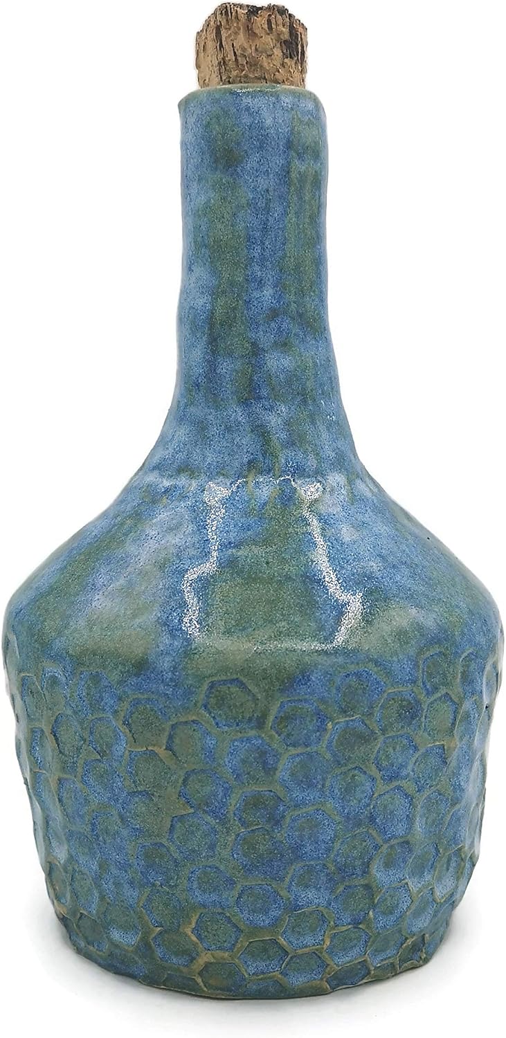 Big Handmade Decorative Ceramic Bottle with Cork and Honeycomb Texture