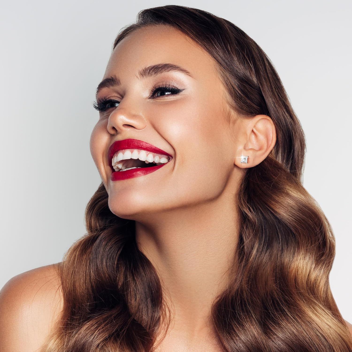 18K White Gold Plated Sterling Silver Princess Cut Square Cubic Zirconia Stud Earrings for Women Men Clear CZ Diamond Stud Earrings - Image 3