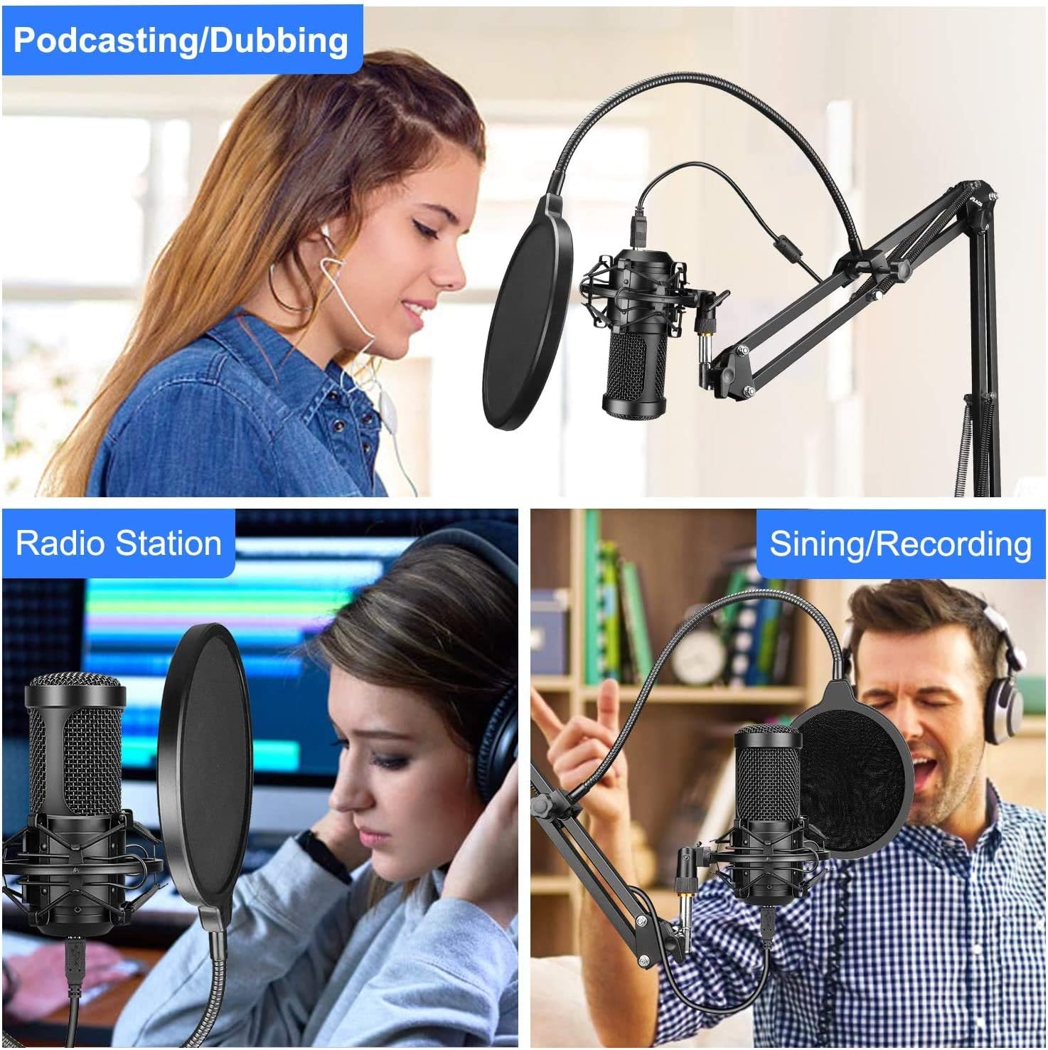 Flаѕh Dеаlѕ - 70% оƒƒ USB Condenser Microphone, Aokeo 192kHZ/24bit Professional PC Streaming Podcast Cardioid Microphone Kit with Boom Arm, Shock Mount, Pop Filter, for Recording, Gaming, YouTube,Meeting, Discord