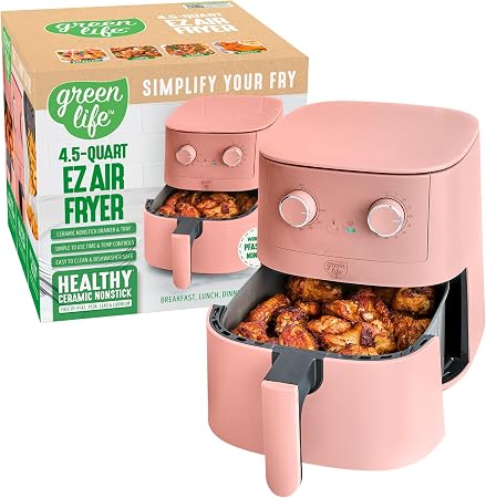 GreenLife 4.5QT Air Fryer, Mechanical Dial Controls, PFAS-Free Ceramic Nonstick